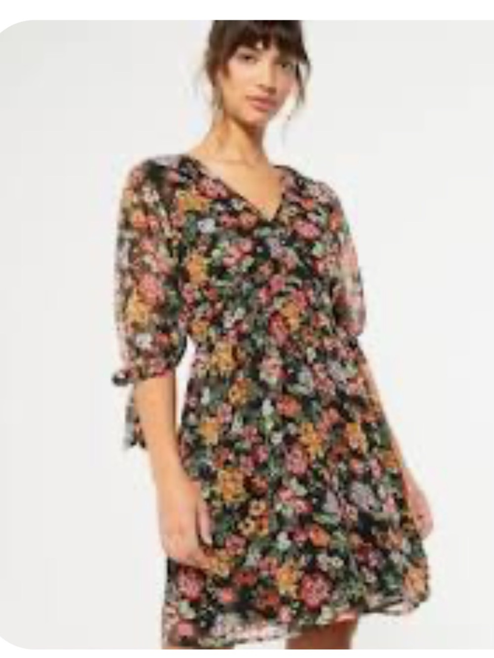 New Look Floral Midi Dress With Puff Tie Sleeves